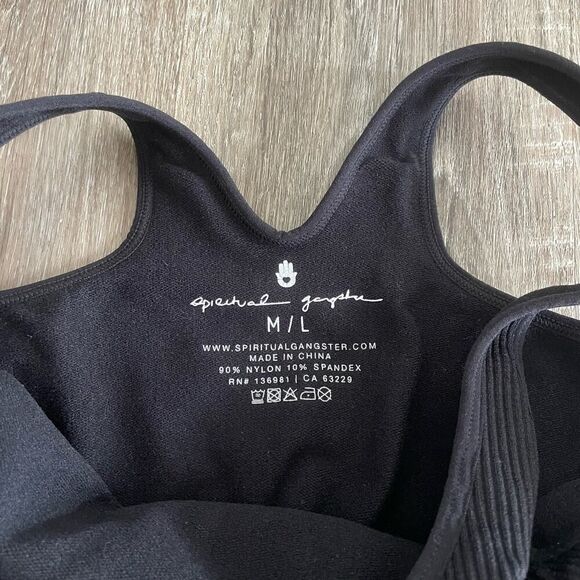 Spiritual Gangster Black Ribbed Built in Bra Crop Tank - Size: M/L - Picture 3 of 5